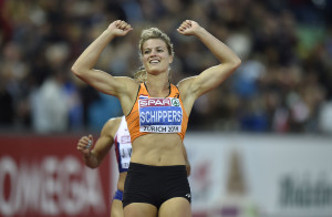 Netherlands' Dafne Schippers celebrates winning the gold medal in the women's 200m final during the European Athletics Championships in Zurich, Switzerland, Friday, Aug. 15, 2014. (AP Photo/Martin Meissner)